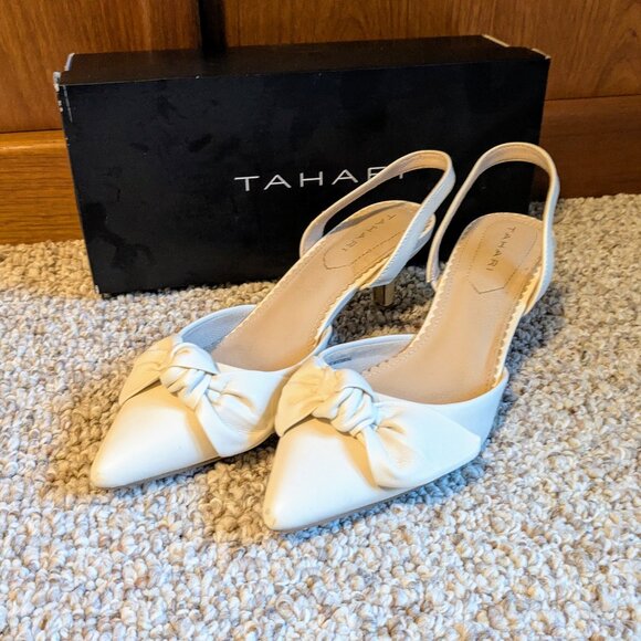 ๐ Tahari | Cream Knot Detail Slingback Kitten Heels (8.5) ๐ - Picture 6 of 7